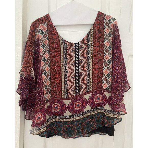 Rafaella Patterned Poncho Style Blouse Flowy Bohemian Women's Size PM - Picture 1 of 6